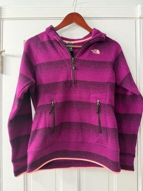 The North Face Hooded Fleece Jacket - Magenta with Peach Trim